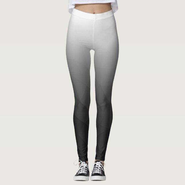 Dunkelgraues weißes geometrisches Mesh Muster Leggings (Vorderseite)