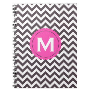 Dunkelgraues weißes Monogramm-Zickzack Muster Notizblock
