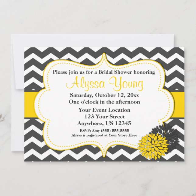 Dunkelgraugelbe Zickzack Einladung (Vorderseite)