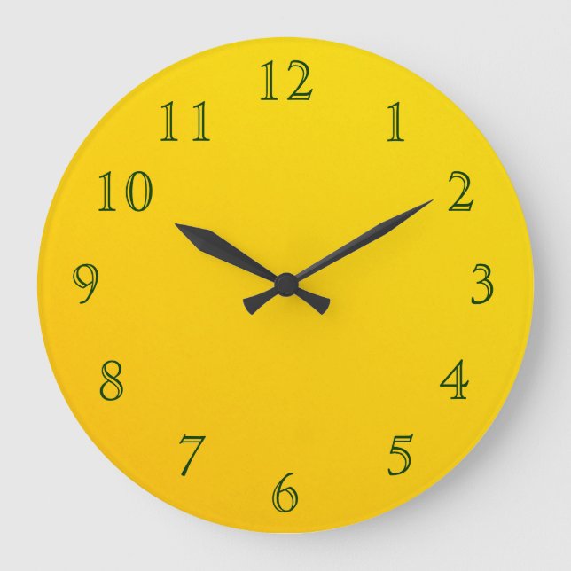 Dunkelgrün auf Gelb Große Wanduhr (Vorderseite)