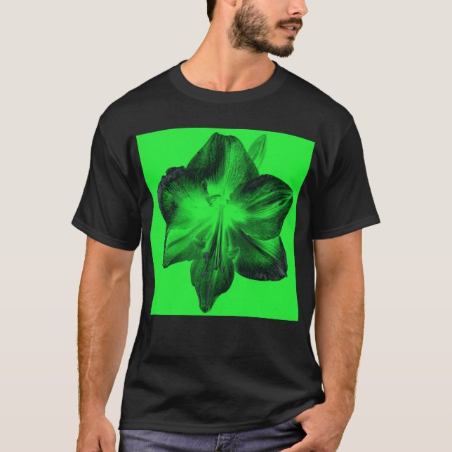 Dunkelgrün auf hellgrünen Amaryllis T-Shirt (Vorderseite)