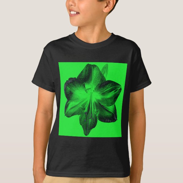 Dunkelgrün auf hellgrünen Amaryllis T-Shirt (Vorderseite)