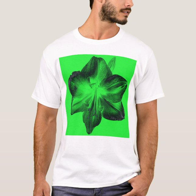 Dunkelgrün auf hellgrünen Amaryllis T-Shirt (Vorderseite)
