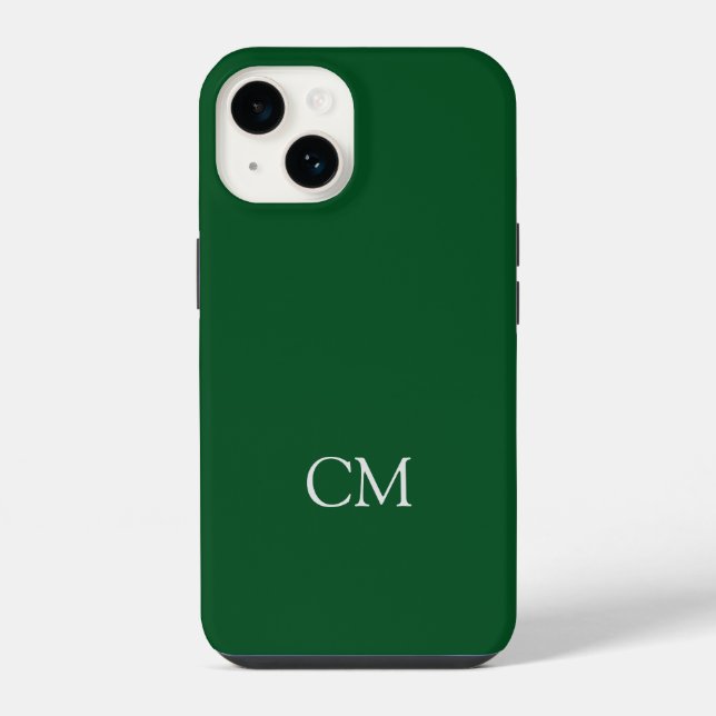 Dunkelgrün einfaches Monogramm iPhone Hülle (Rückseite)