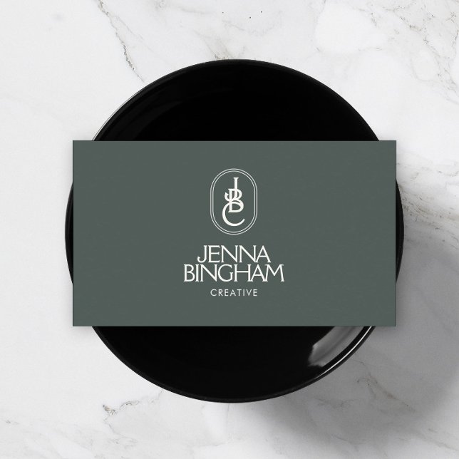 Dunkelgrün: elegantes Monogramm-Logo Visitenkarte (Von Creator hochgeladen)