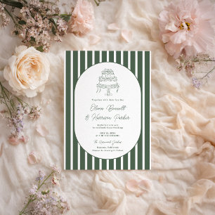 Dunkelgrün gestreifte Cabana-Preppy-Hochzeit Einladung