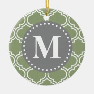 Dunkelgrün-marokkanisches Gittermuster-Monogramm Keramikornament