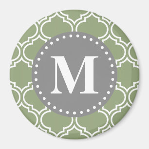 Dunkelgrün-marokkanisches Gittermuster-Monogramm Magnet