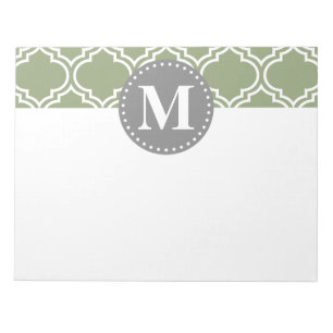 Dunkelgrün-marokkanisches Gittermuster-Monogramm Notizblock