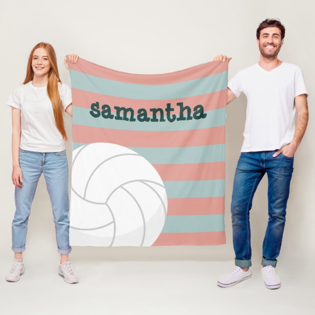 Dunkelgrün & Melon Pink Riesenvolleyball gestreift Fleecedecke (Beispiel)