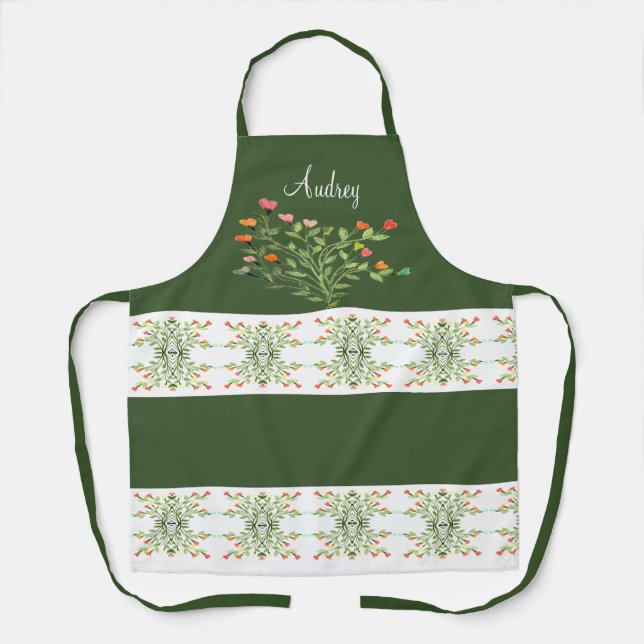 Dunkelgrün mit Blumendesign Schürze (Vorderseite)