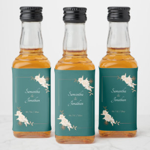 Dunkelgrün mit Creme-Rose Hochzeit Alkoholflaschenetikett