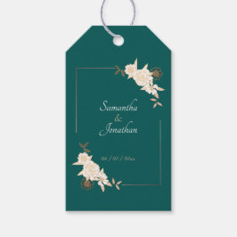 Dunkelgrün mit Creme-Rose Hochzeit Geschenkanhänger