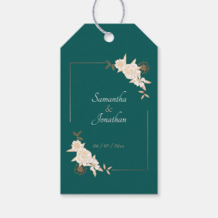 Dunkelgrün mit Creme-Rose Hochzeit Geschenkanhänger