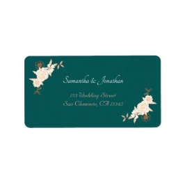 Dunkelgrün mit Creme-Rose Hochzeitsszene Rücksende Adressaufkleber