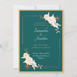Dunkelgrün mit Creme-Rose zum Hochzeitsempfang Einladung