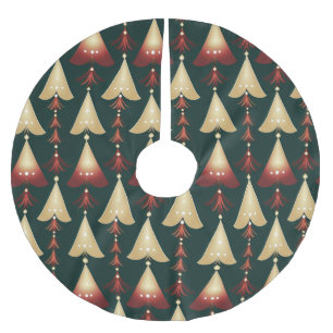 DUNKELGRÜN MIT GOLD & RED CHRISTMAS BÄUMEN POLYESTER WEIHNACHTSBAUMDECKE