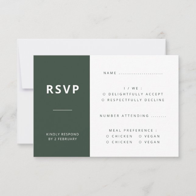 Dunkelgrün | Moss Minimalistisch Scandi Modern Wed RSVP Karte (Vorderseite)