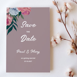 Dunkelgrün rosa lila Flora Save the Date Einladung
