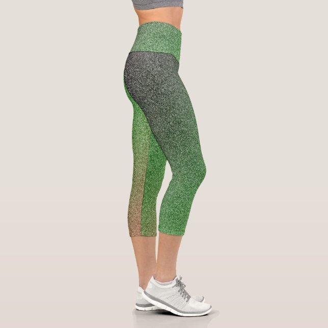 Dunkelgrün-rot-strahlende Glitzer Capri Leggings (Rechts)