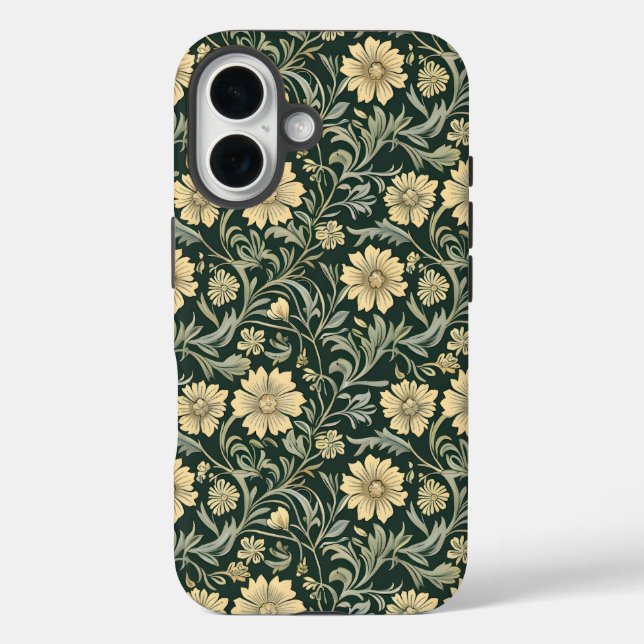 Dunkelgrün stilisierte gelbe Blumen Muster  Case-Mate iPhone Hülle (Rückseite)
