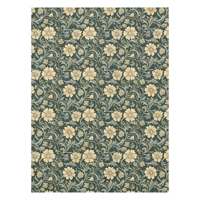 Dunkelgrün stilisierte gelbe Blumen Muster  Tischdecke (Vorderseite)