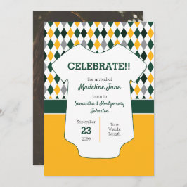 Dunkelgrün und Gelb Raute Muster Baby Foto Ankündigung