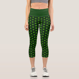 Dunkelgrün und Limon Harmonie Hoch gebrannt Capri Leggings