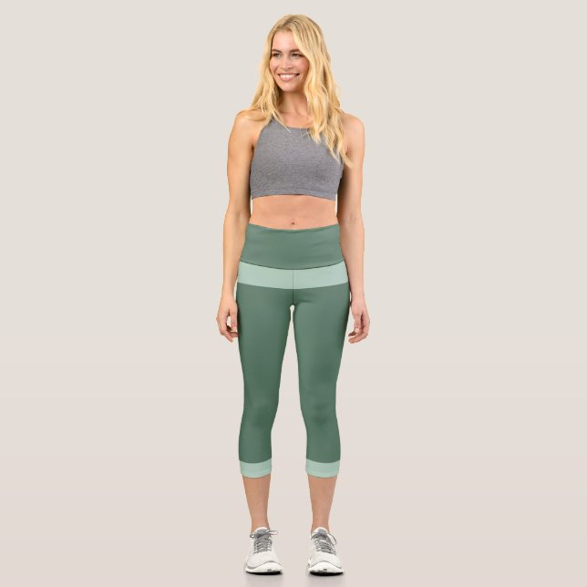 Dunkelgrün und Pastellgrün Capri Leggings (Vorderseite)