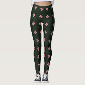 Dunkelgrün und rosa geometrisches Muster Leggings