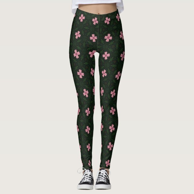 Dunkelgrün und rosa geometrisches Muster Leggings (Vorderseite)