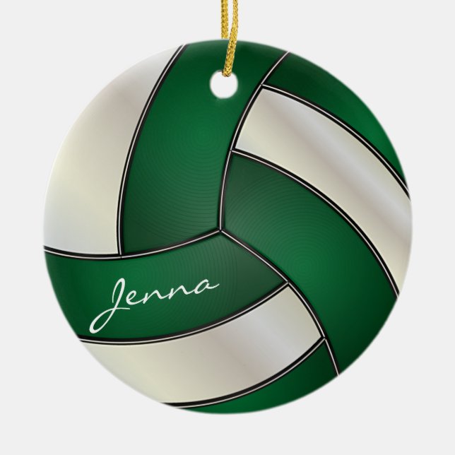 Dunkelgrün und Weiß personalisieren Volleyball Keramik Ornament (Vorne)