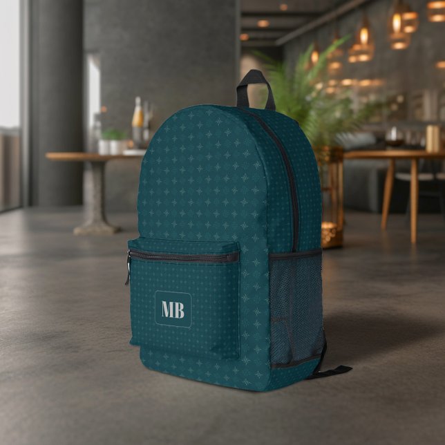 Dunkelgrün-weiße Sternmuster Mit Monogramm Bedruckter Rucksack (Von Creator hochgeladen)