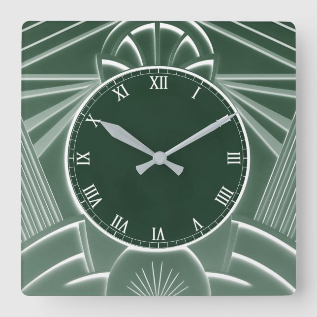 Dunkelgrüne Art Deco Uhr - Stilvolle Abstrakte Lin (Vorderseite)