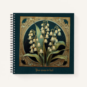 Dunkelgrüne Art Nouveau Convallaria majalis Notizbuch
