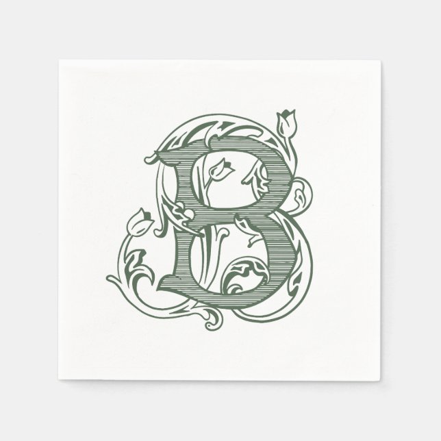 Dunkelgrüne "B" Monogramm Cocktailservietten Serviette (Vorderseite)