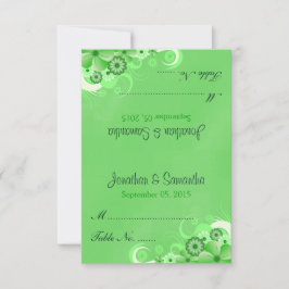 Dunkelgrüne, blumengedeckte Hochzeitstische Platzk Einladung