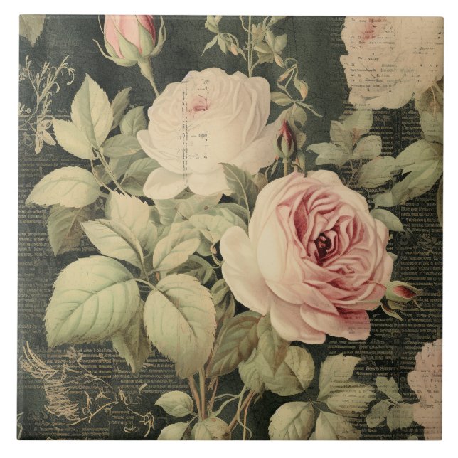 Dunkelgrüne Blush-Rose  Fliese (Vorderseite)