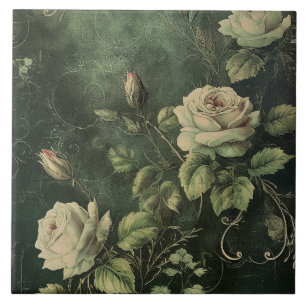Dunkelgrüne Blush-Rose Fliese