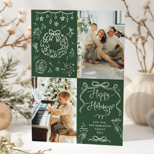 Dunkelgrüne Bögen Hand gezeichnet Happy Holidays 2 Feiertagskarte