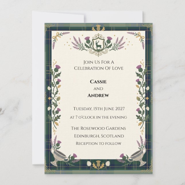 Dunkelgrüne botanische Hochzeit Einladung (Vorderseite)