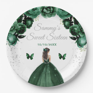 Dunkelgrüne braunhaarige Prinzessin Sweet Sixteen Pappteller
