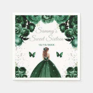 Dunkelgrüne Braunhaarige Prinzessin Sweet Sixteen Serviette