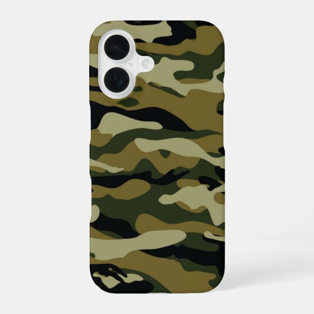 Dunkelgrüne Camouflage iPhone 16 Hülle (Rückseite)