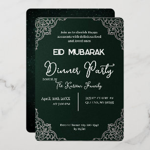 Dunkelgrüne elegante EID MUBARAK-Einladung Folien Feiertagskarte