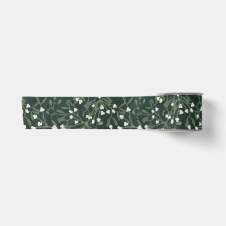 Dunkelgrüne elegante Mistel & Weiße Beeren Weihnac Satinband