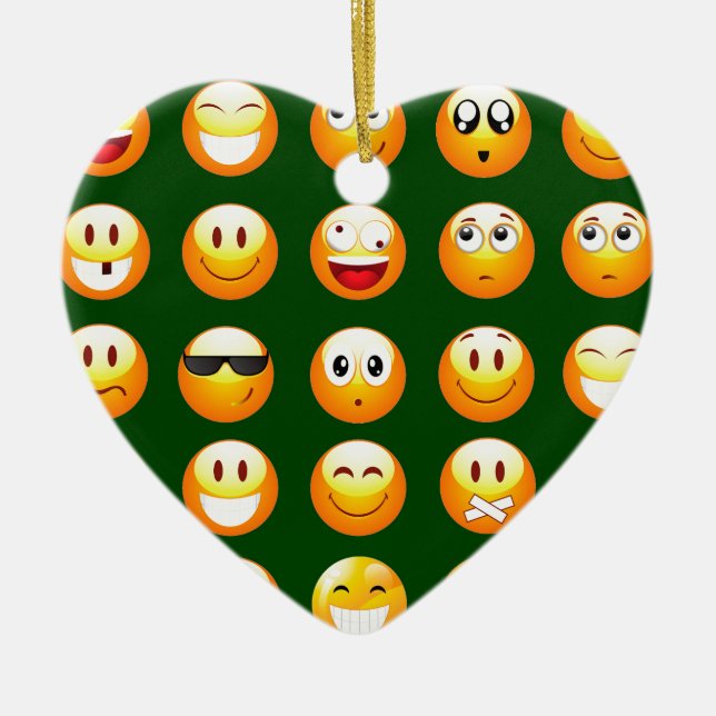 dunkelgrüne Emoji Keramikornament (Vorne)