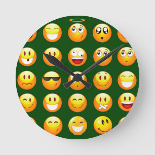 dunkelgrüne Emoji Runde Wanduhr