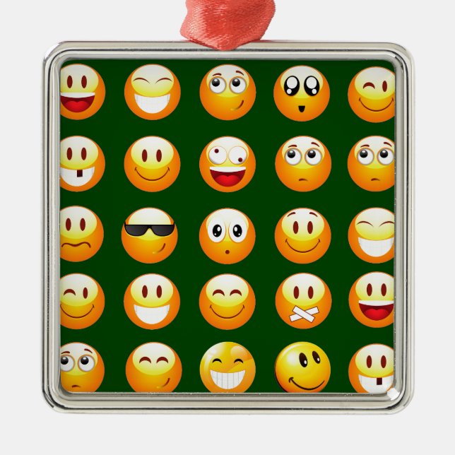 dunkelgrüne Emoji Silbernes Ornament (Vorne)