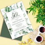 Dunkelgrüne Eukalyptus 50. Geburtstagsparty Einladung<br><div class="desc">Schöner dunkelgrüner Eukalyptusrahmen. Geschlechtsneutral,  geeignet für einen Mann oder eine Frau,  Erwachsenengeburtstagseinladung. Grüntöne schaffen ein einfaches und modernes,  tonales botanisches Design. Ein dunkelgrüner Rücken rundet das Design ab.</div>